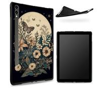 Designed for Samsung Galaxy Tab S7/S8 SM -X700/X706/T870/T875/T878 Case, Matte TPU Rubber Back with Butterflies Flower Full Moon, Slim Rubber Soft Silicone Cover with S Pen Holder