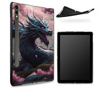 Designed for Samsung Galaxy Tab S7/S8 SM -X700/X706/T870/T875/T878 Case, Matte TPU Rubber Back with Dragon Pink Sakura, Slim Rubber Soft Silicone Cover with S Pen Holder