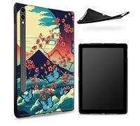 Designed for Samsung Galaxy Tab S7/S8 SM -X700/X706/T870/T875/T878 Case, Matte TPU Rubber Back with Mount Fuji Sakura Butterfly, Slim Rubber Soft Silicone Cover with S Pen Holder