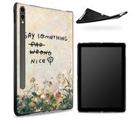 Designed for Samsung Galaxy Tab S7/S8 SM -X700/X706/T870/T875/T878 Case, Matte TPU Rubber Back with Say Something Nice Flower, Slim Rubber Soft Silicone Cover with S Pen Holder