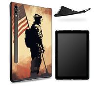Designed for Samsung Galaxy Tab S7/S8 SM -X700/X706/T870/T875/T878 Case, Matte TPU Rubber Back with Soldier Flag, Slim Rubber Soft Silicone Cover with S Pen Holder