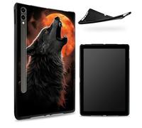 Designed for Samsung Galaxy Tab S7/S8 SM -X700/X706/T870/T875/T878 Case, Matte TPU Rubber Back with Wolf Red Full Moon, Slim Rubber Soft Silicone Cover with S Pen Holder