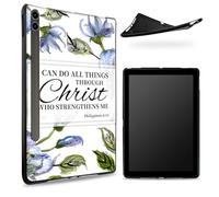 Designed for Samsung Galaxy Tab S8 Plus 2022 / S7 FE 2021 / S7 Plus 2020 12.4" Case, Matte TPU Rubber Back with Philippians 4:13 Flowers, Slim Rubber Soft Silicone Cover with S Pen Holder