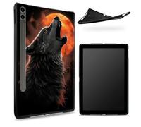 Designed for Samsung Galaxy Tab S8 Plus 2022 / S7 FE 2021 / S7 Plus 2020 12.4" Case, Matte TPU Rubber Back with Wolf Red Full Moon, Slim Rubber Soft Silicone Cover with S Pen Holder