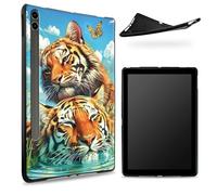 Designed for Samsung Galaxy Tab S8 Plus 2022 / S7 FE 2021 / S7 Plus 2020 12.4" Case, Matte TPU Rubber Back with Couple Tiger, Slim Rubber Soft Silicone Cover with S Pen Holder