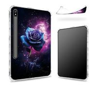 Designed for Samsung Galaxy Tab S8 Plus 2022/S7 FE 2021/S7 Plus 2020 12.4-inch Case with S Pen Holder, Transparent Back with Purple Galaxy Rose, Slim Soft TPU Shockproof Bumper Cover