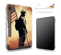 Designed for Samsung Galaxy Tab S8 Plus 2022/S7 FE 2021/S7 Plus 2020 12.4-inch Case with S Pen Holder, Transparent Back with Soldier Flag, Slim Soft TPU Shockproof Bumper Cover