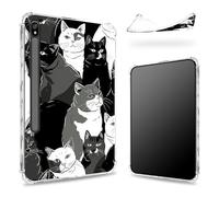 Designed for Samsung Galaxy Tab S8 Plus 2022/S7 FE 2021/S7 Plus 2020 12.4-inch Case with S Pen Holder, Transparent Back with Black White Cats, Slim Soft TPU Shockproof Bumper Cover