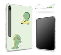 Designed for Samsung Galaxy Tab S8 Plus 2022/S7 FE 2021/S7 Plus 2020 12.4-inch Case with S Pen Holder, Transparent Back with Green Dinosaur, Slim Soft TPU Shockproof Bumper Cover
