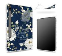 Designed for Samsung Galaxy Tab S8 Plus 2022/S7 FE 2021/S7 Plus 2020 12.4-inch Case with S Pen Holder, Transparent Back with Bible Quotes Flowers, Slim Soft TPU Shockproof Bumper Cover