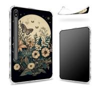 Designed for Samsung Galaxy Tab S8 Plus 2022/S7 FE 2021/S7 Plus 2020 12.4-inch Case with S Pen Holder, Transparent Back with Butterflies Flower Full Moon, Slim Soft TPU Shockproof Bumper Cover