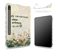 Designed for Samsung Galaxy Tab S8 Plus 2022/S7 FE 2021/S7 Plus 2020 12.4-inch Case with S Pen Holder, Transparent Back with Say Something Nice Flower, Slim Soft TPU Shockproof Bumper Cover