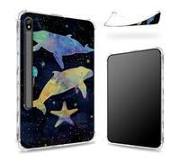 Designed for Samsung Galaxy Tab S8 Plus 2022/S7 FE 2021/S7 Plus 2020 12.4-inch Case with S Pen Holder, Transparent Back with Rainbow Whales, Slim Soft TPU Shockproof Bumper Cover