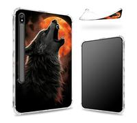Designed for Samsung Galaxy Tab S8 Plus 2022/S7 FE 2021/S7 Plus 2020 12.4-inch Case with S Pen Holder, Transparent Back with Wolf Red Full Moon, Slim Soft TPU Shockproof Bumper Cover