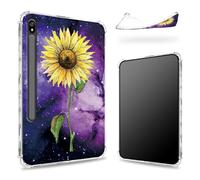 Designed for Samsung Galaxy Tab S8 Plus 2022/S7 FE 2021/S7 Plus 2020 12.4-inch Case with S Pen Holder, Transparent Back with Sunflower Yellow Purple Galaxy, Slim Soft TPU Shockproof Bumper Cover