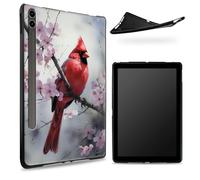 Designed for Samsung Galaxy Tab S8 Plus 2022 / S7 FE 2021 / S7 Plus 2020 Case 12.5 inch Case, Matte TPU Rubber Back with Red Bird Sakura Flowers Slim Soft Silicone Cover