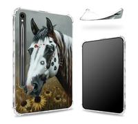 Designed for Samsung Galaxy Tab S9 FE 5G 10.9" 2023 Case with S Pen Holder, Transparent Back with Art Animal Horse, Slim Soft TPU Shockproof Bumper Cover