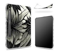 Designed for Samsung Galaxy Tab S9 FE 5G 10.9" 2023 Case with S Pen Holder, Transparent Back with Black White Lotus, Slim Soft TPU Shockproof Bumper Cover