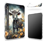Designed for Samsung Galaxy Tab S9 FE 5G 10.9" 2023 Case with S Pen Holder, Transparent Back with Cow Daisy, Slim Soft TPU Shockproof Bumper Cover