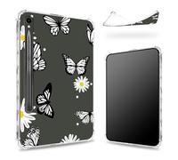 Designed for Samsung Galaxy Tab S9 FE 5G 10.9" 2023 Case with S Pen Holder, Transparent Back with Daisy Black Butterfly, Slim Soft TPU Shockproof Bumper Cover