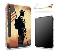 Designed for Samsung Galaxy Tab S9 FE 5G 10.9" 2023 Case with S Pen Holder, Transparent Back with Soldier Flag, Slim Soft TPU Shockproof Bumper Cover