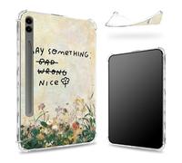 Designed for Samsung Galaxy Tab S9 FE Plus 5G 12.4 inch 2023 Case with S Pen Holder, Transparent Back with Say Something Nice Flower, Slim Soft TPU Shockproof Bumper Cover
