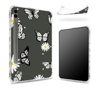 Designed for Samsung Galaxy Tab S9 FE Plus 5G 12.4 inch 2023 Case with S Pen Holder, Transparent Back with Daisy Black Butterfly, Slim Soft TPU Shockproof Bumper Cover