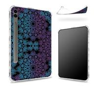 Designed for Samsung Galaxy Tab S9 FE Plus 5G 12.4 inch 2023 Case with S Pen Holder, Transparent Back with Purple Blue Mandala, Slim Soft TPU Shockproof Bumper Cover