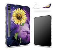 Designed for Samsung Galaxy Tab S9 FE Plus 5G 12.4 inch 2023 Case with S Pen Holder, Transparent Back with Sunflower Yellow Purple Galaxy, Slim Soft TPU Shockproof Bumper Cover