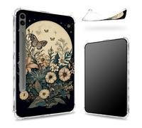 Designed for Samsung Galaxy Tab S9 FE Plus 5G 12.4 inch 2023 Case with S Pen Holder, Transparent Back with Butterflies Flower Full Moon, Slim Soft TPU Shockproof Bumper Cover