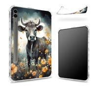 Designed for Samsung Galaxy Tab S9 FE Plus 5G 12.4 inch 2023 Case with S Pen Holder, Transparent Back with Cow Daisy, Slim Soft TPU Shockproof Bumper Cover