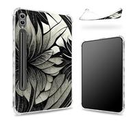 Designed for Samsung Galaxy Tab S9 Ultra 14.6 inch 2023 (SM-X91) Case with S Pen Holder, Transparent Back with Black White Lotus, Slim Soft TPU Shockproof Bumper Cover