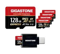 【Designed for Switch 2】GIGASTONE 128GB microSD Express 5-Pack R/W 880/500MB/s SDXC Memory Card SD 2.0 3.0 5.0 7.1 UHS-I UHS-II, Camera Drone V30 U3, SD Adapter and USB-C Reader 【5-Years Data Recovery】