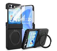 Designed for Z Flip 6 Case Magnetic with 2pcs Screen Protector & Hinge Protection & Kickstand [Compatible with MagSafe] for Samsung Flip 6 Protective Phone Case Cover for Galaxy Z Flip 6 - Black