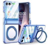 Designed for Z Flip 7 Case Clear,Compatible with MagSafe, Built-in Kickstand & Screen Protector & Hinge Protection, Slim Protective Phone Case Plating Cover for Samsung Galaxy Z Flip 7 (Blue)
