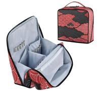 Designed Makeup Bag Red Black Japanese Zephyr Cherry Blossom Waves