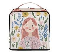 Designed Makeup Bag with dividers Beauty Cat Floral Art Pattern | Portable Travel Cosmetic Bag For Women Vertical Free-Standing