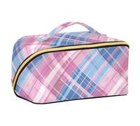 Designed Makeup Bags Blush and Blue Tartan | with Dividers Large Cosmetic Bags For Women,Vertical Free-Standing