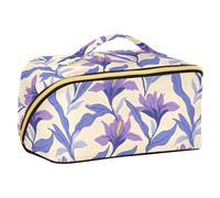Designed Makeup Bags Retro Iris Pattern White | with Dividers stylish Case Cosmetic Makeup Bag,Vertical Free-Standing