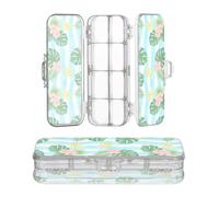 Designed Plastic Pencil Box Clear Tropical Leaves Flower Tree Blue
