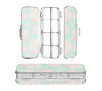 Designed Plastic Pencils Box Clear Spring Red Flowers Green Pattern
