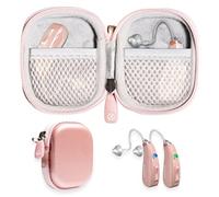 Designed Protective Case for Hearing Aid, Hearing Amplifier, Personal Sound Amplifier, Hearing Device, Listening Device, Strong Mini Case with Mesh pocket（Rose Gold)