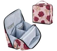 Designed Standing Make Up Case Vintage Flowered Red Pink
