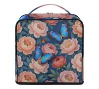 Designed Standing Makeup Bag with dividers Blue Butterfly Pink Peony
