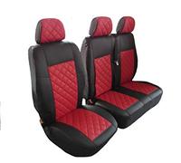 Designed to fit PEUGEOT BOXER,CITROEN JUMPER/RELAY,FIAT DUCATO 2002-2006 RHD BLACK-RED ECO LEATHER Seat Covers 2 +1 (1 single 1 double)