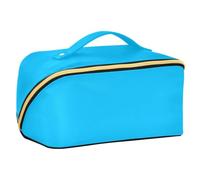 Designed Toiletry Bag Deep Sky Blue Solid Color Pure Plain | with Dividers Waterproof Case Cosmetic Makeup Bag,Vertical Free-Standing
