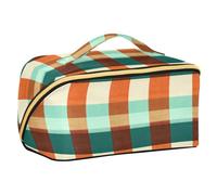 Designed Travel Bag Buffalo Plaid Check Terracotta Turquoise | with Dividers Lightweight Cosmetic Bags With Zipper,with Compartments & Handle