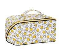Designed Travel Bag Lots of Little Daisies on A White Background | with Dividers Portable Make Up Bags For Women,Travel-Size Accessories