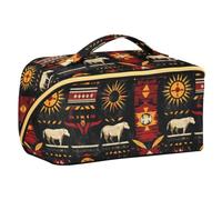 Designed Travel Bag Native American Buffalo Sun Symbols Red Black | with Dividers Essentials Make Up Bags For Women,with Compartments & Handle