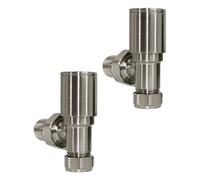 Designer Bathroom Radiator Towel Rail Valves Manual Angled Satin Nickel One Pair
